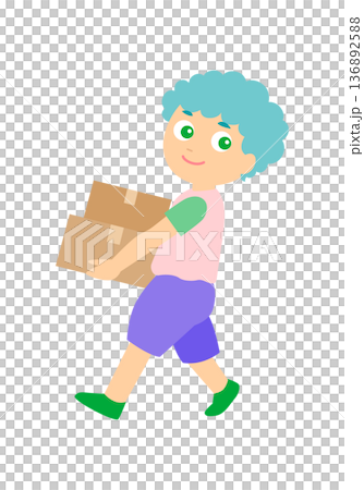 引っ越しで荷物を運んでいる男の子 136892588