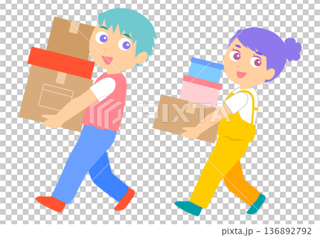 Illustration of a couple carrying moving luggage 136892792