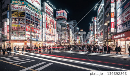 日本の都市部の夜景 136892868