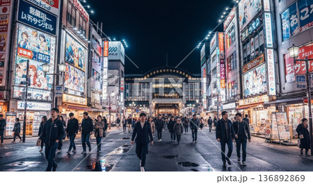 日本の都市部の夜景 136892869