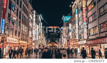 日本の都市部の夜景 136892873