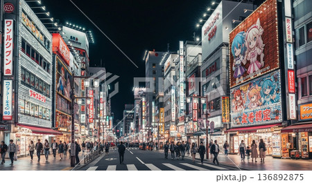 日本の都市部の夜景 136892875