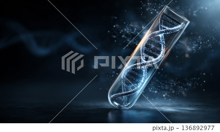 DNAらせんのゲノム解析イメージ｜医療テクノロジー素材 136892977