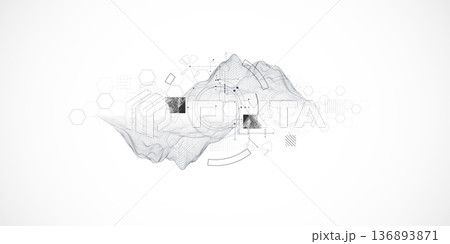 Abstract technological background with mountain elements made in a wireframe style. 136893871