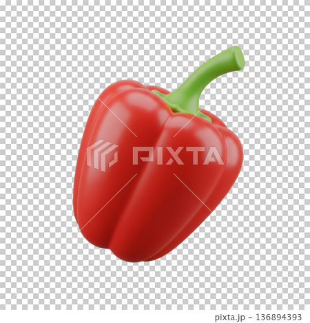 3D Stylized Glossy Red Bell Pepper Illustration with Green Stem 136894393
