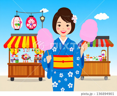 綿菓子　祭り 136894901