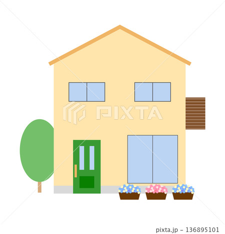 黄色い一軒家のイラスト 136895101