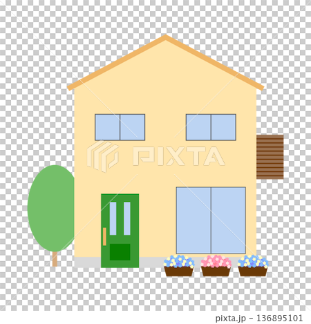 黄色い一軒家のイラスト 136895101