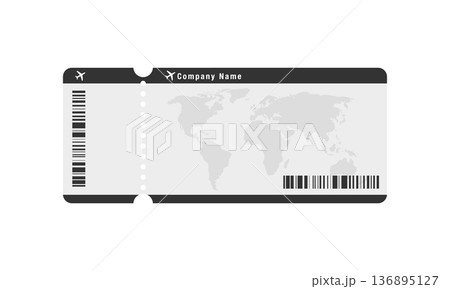 Minimalist flat design airplane ticket with world map and barcode 136895127