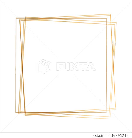 Several thin golden watercolor square frames are layered and slightly rotated, forming an abstract geometric border design. Several thin golden watercolor square frames are layered and slightly rotated, forming an abstract geometric border design. 136895219