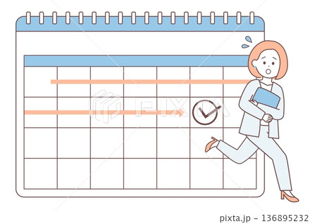 締切に追われるビジネスパーソンの女性|多忙・締切・スケジュール管理のイメージイラスト 締切に追われるビジネスパーソンの女性|多忙・締切・スケジュール管理のイメージイラスト 136895232