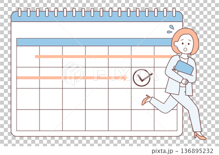 締切に追われるビジネスパーソンの女性|多忙・締切・スケジュール管理のイメージイラスト 締切に追われるビジネスパーソンの女性|多忙・締切・スケジュール管理のイメージイラスト 136895232