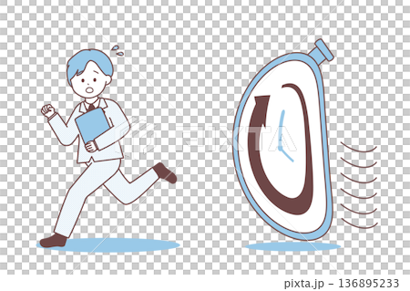 時間に追われるビジネスパーソン｜締切やタイムリミットのイメージイラスト 136895233