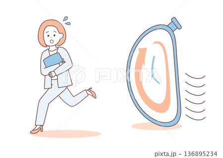 時間に追われるビジネスウーマン｜締切やタイムリミットのイメージイラスト 136895234