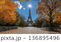 Autumnal Parisian Vista: Eiffel Tower Sunburst 136895496