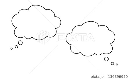 吹き出し　雲　もこもこ　黒線　ベクター　png透明 136896930