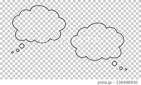 吹き出し　雲　もこもこ　黒線　ベクター　png透明 136896930