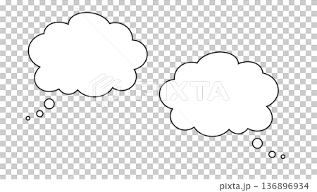 吹き出し　白黒　雲　もこもこ　ベクター　png透明 136896934