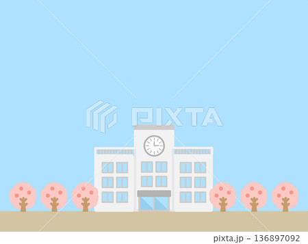春の学校の風景　イラスト 136897092