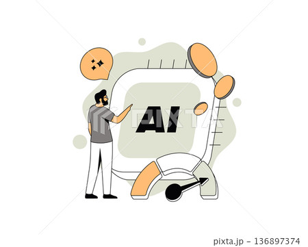 Personal AI assistant automation, human interacting with smart chatbot, digital assistant automation and productivity workflow, business technology concept, modern flat UI design, vector illustration 136897374