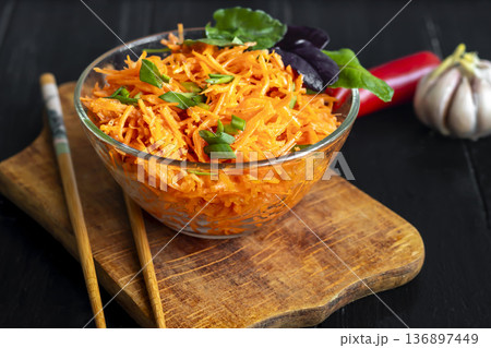 Vegetable salad with pickled carrots and garlic. A Korean and Asian dish. Vegetable salad with pickled carrots and garlic. A Korean and Asian dish. 136897449