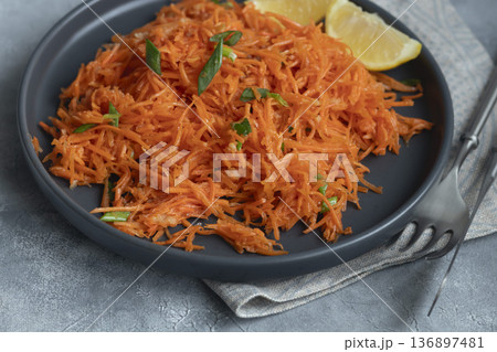 Carrot and green onion salad for healthy eating and hormonal balance Peppercorns 136897481
