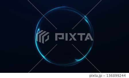 Classic blue plasma energy orb with bright glowing core and soft light halo, futuristic digital sphere in dark space, smooth fluid motion and clean abstract technology background with subtle particles 136899244