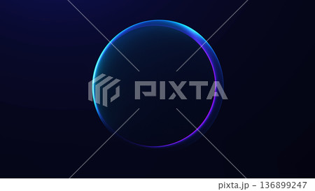 Abstract blue purple gradient energy sphere with smooth glowing surface and soft light flow, futuristic digital plasma orb floating in dark space, elegant modern technology background with fluid 136899247