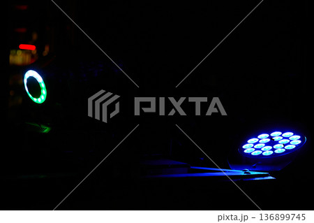 Blue red green led pair spotlight in dark.Disco dance  136899745