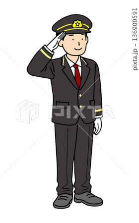 敬礼する駅員 136900591