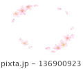 桜の花と花びらの楕円フレーム 136900923