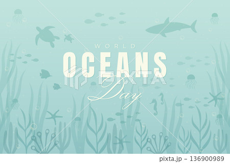 World Oceans Day banner and social media post set with underwater silhouettes vector illustration. 136900989