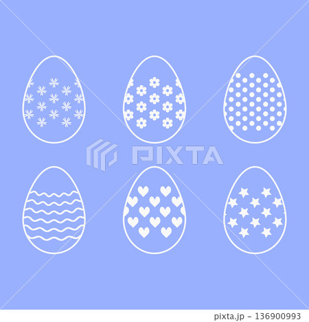 White linear Easter symbols collection on blue background vector illustration. 136900993