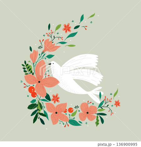 Vector drawing, Christian cross with flowers. Religious symbol, Easter holiday. Coloring book Vector drawing, Christian cross with flowers. Religious symbol, Easter holiday. Coloring book 136900995
