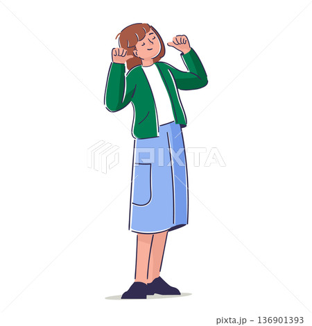 Woman confidently pointing at herself feeling self-reliance, personal achievement and self-identity 136901393