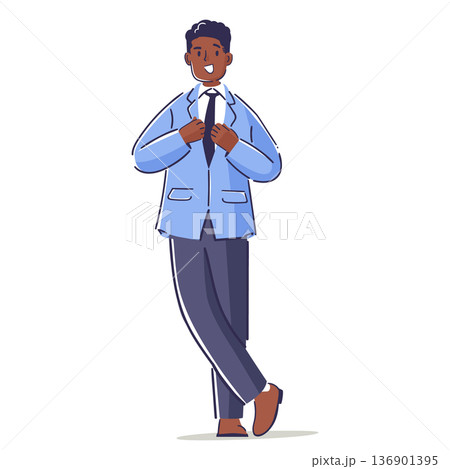 Self-confident businessman hand drawn character in suit standing isolated on white background Self-confident businessman hand drawn character in suit standing isolated on white background 136901395