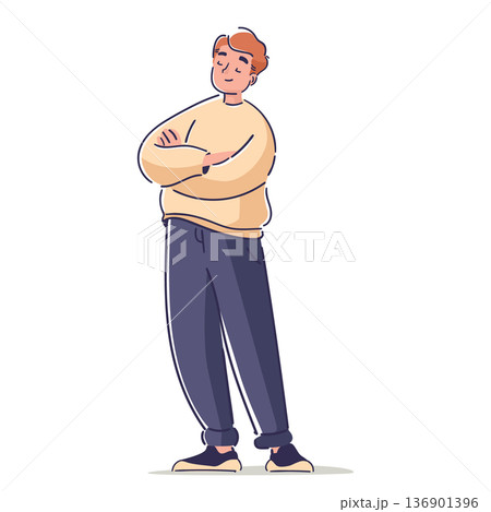 Self-confident casual man hand drawn character full-length portrait isolated on white background Self-confident casual man hand drawn character full-length portrait isolated on white background 136901396