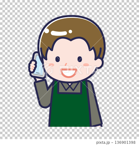 一名男性「餐廳服務生」正在使用智慧型手機 136901398