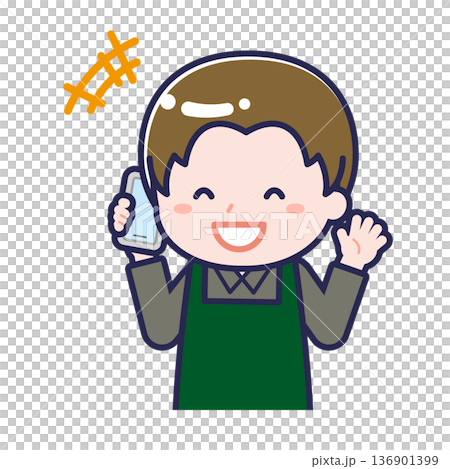 一名男性「餐廳服務生」正在使用智慧型手機 136901399