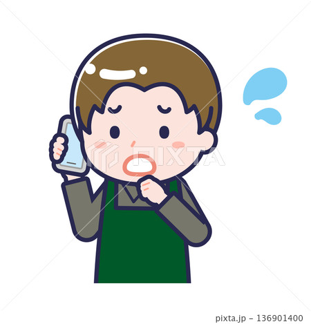 スマートフォンを使う「飲食店の店員」の男性 136901400