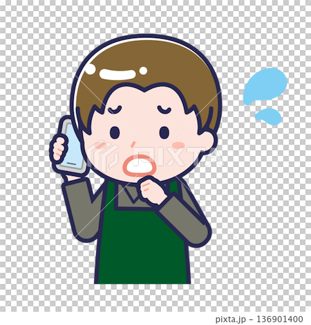 一名男性「餐廳服務生」正在使用智慧型手機 136901400