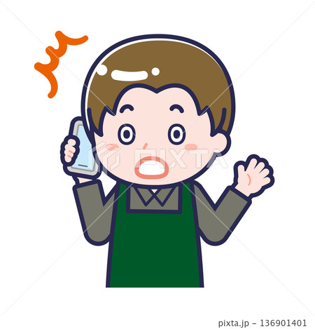 スマートフォンを使う「飲食店の店員」の男性 136901401