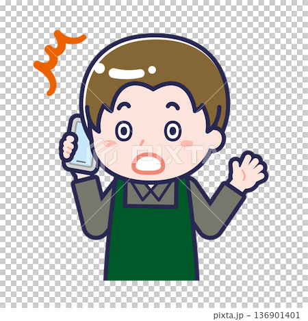 一名男性「餐廳服務生」正在使用智慧型手機 136901401