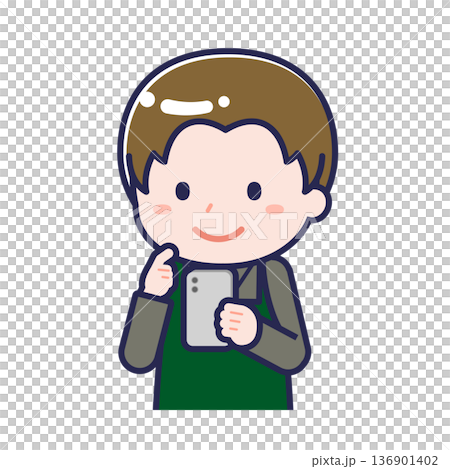 スマートフォンを使う「飲食店の店員」の男性 136901402