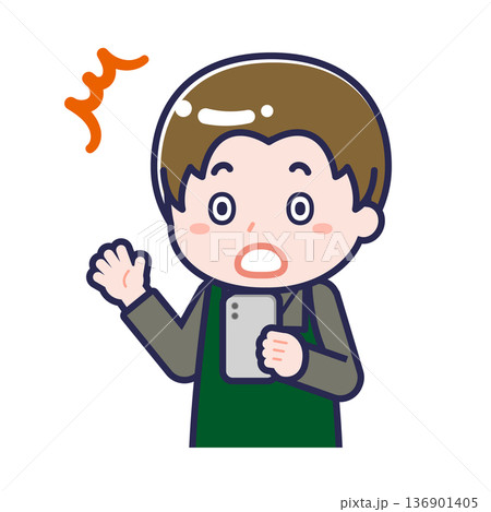 スマートフォンを使う「飲食店の店員」の男性 136901405