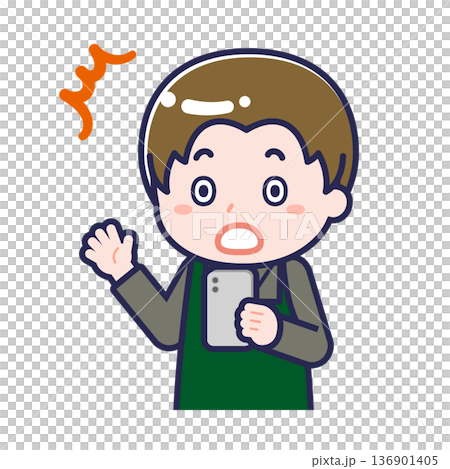 スマートフォンを使う「飲食店の店員」の男性 136901405