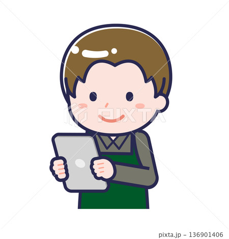 タブレットを使う「飲食店の店員」の男性 136901406