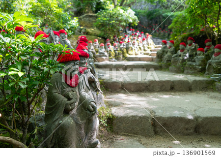 Jizo Bosatsu statues at Daisho-in Temple, Miyajima Island, Japan 136901569