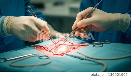 Close Up Surgical Precision A Detailed Macro Shot of a Complex Surgical Procedure in Action 136901965