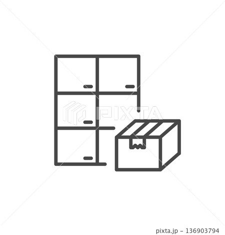 非対面受取の宅配ボックス（集合住宅のロッカー）のベクターアイコン（線画・モノクロ） 136903794